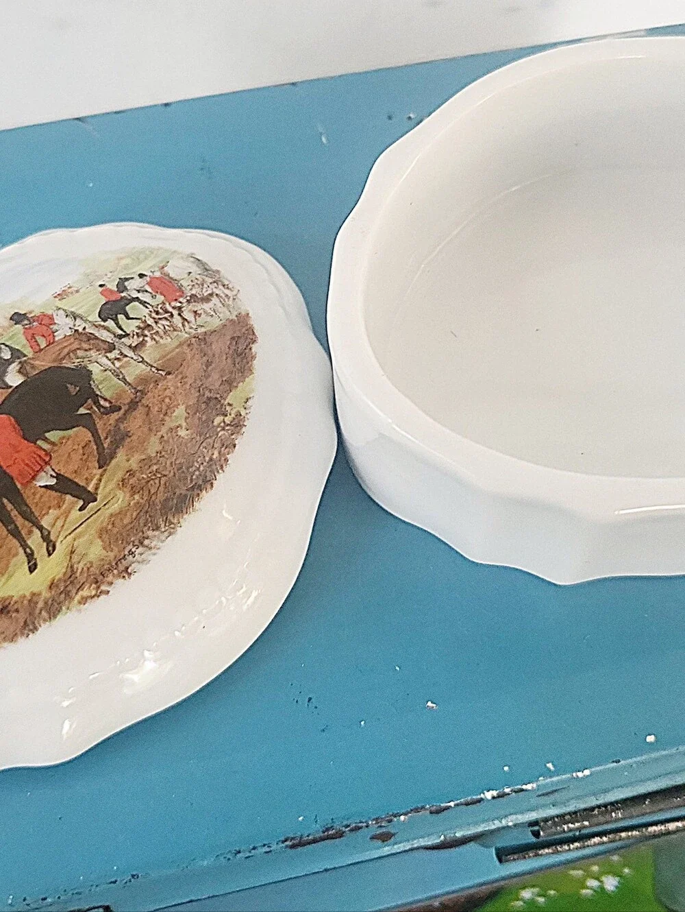 Vintage J.F. Herring Son Equestrian Fox Hunt Bone China Trinket Box The Huntsman